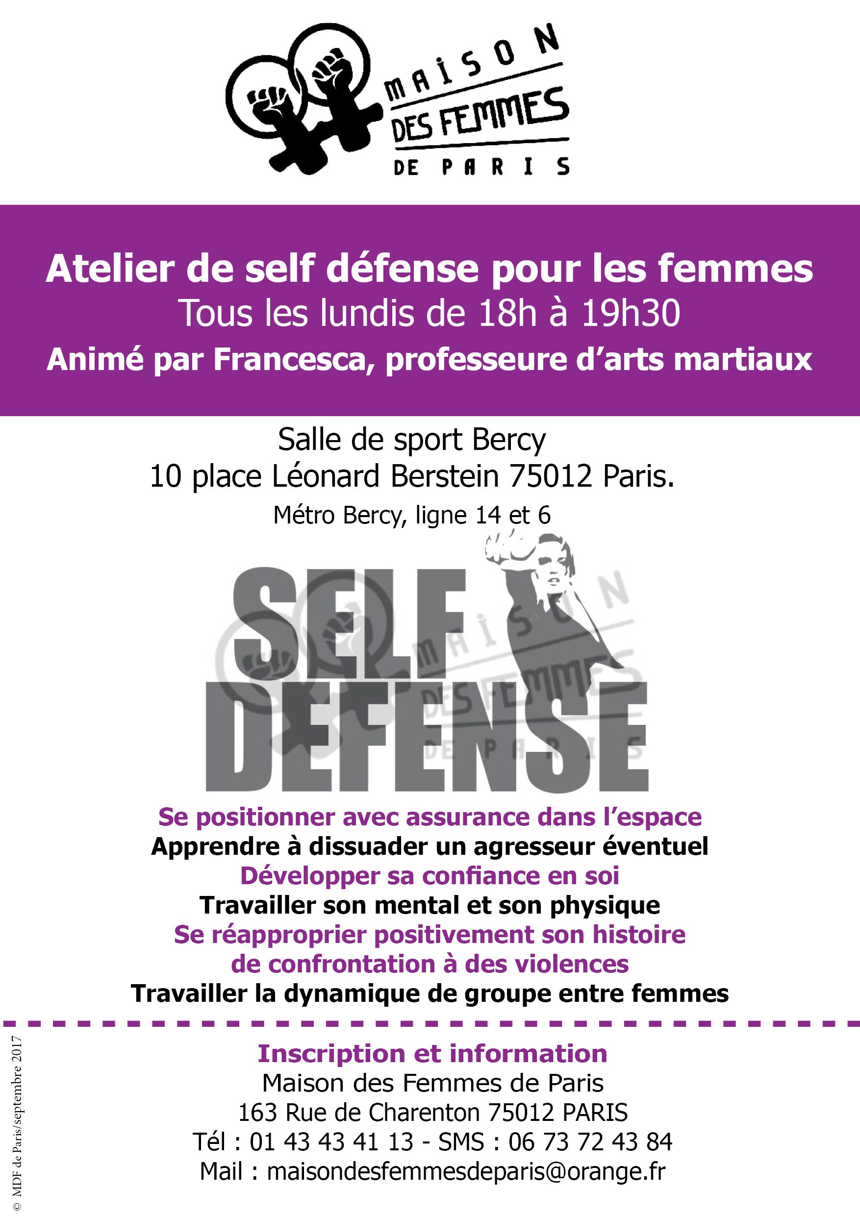 Atelier self défense Maison des Femmes de Paris 2017
